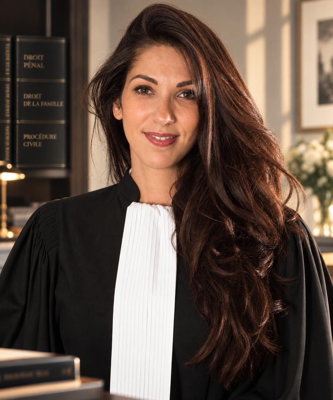 Maître Emmanuelle HAZIZA en robe d'avocate